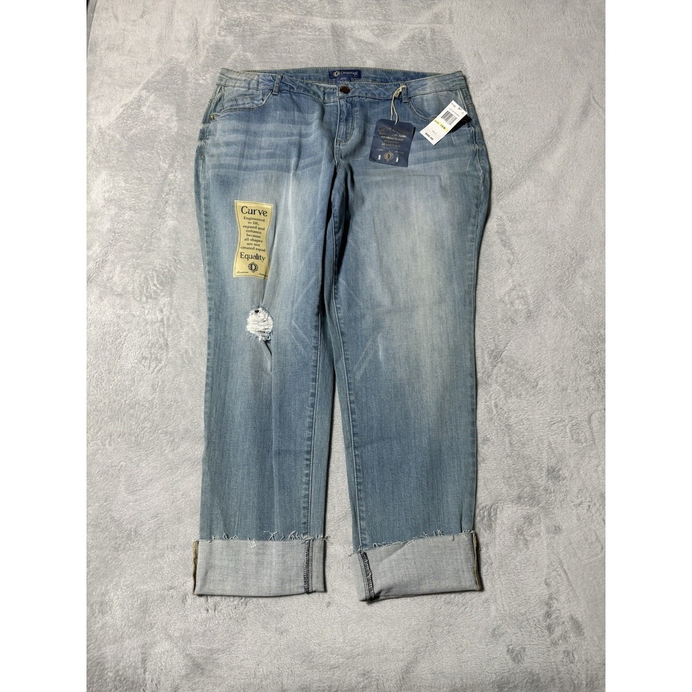 NWT Democracy Womens 19W Girlfriend Straight Leg Blue Fray Jeans Womens 38x30
